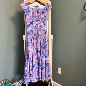 Mable Floral Off-Shoulder Maxi Dress in Lavender & Blue